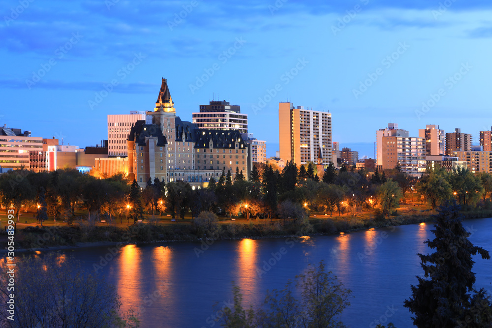 Saskatoon, Canada city center at night