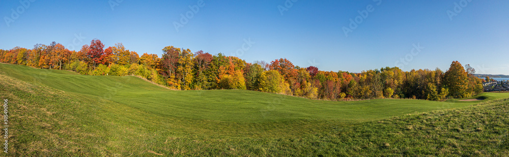 autumn panorama on golf course