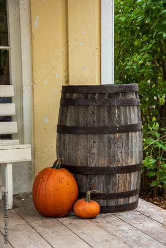 old wooden barrel pumpkins © Jim Babbage