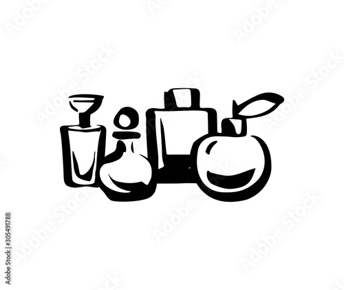 Perfume fragrance bottle sketch on white background