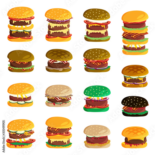 Burgers illustration icon set. Vector.
