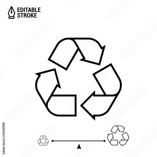 Recycle icon with editable stroke. Vector