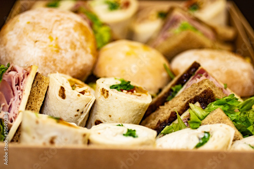 A tray of delicious sandwiches and wraps