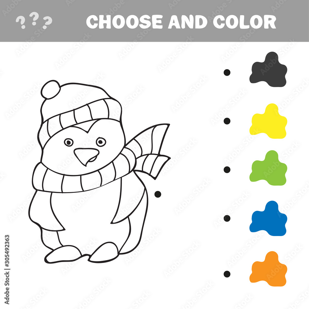 Fototapeta Vector illustration of Penguin cartoon - Coloring book for kids