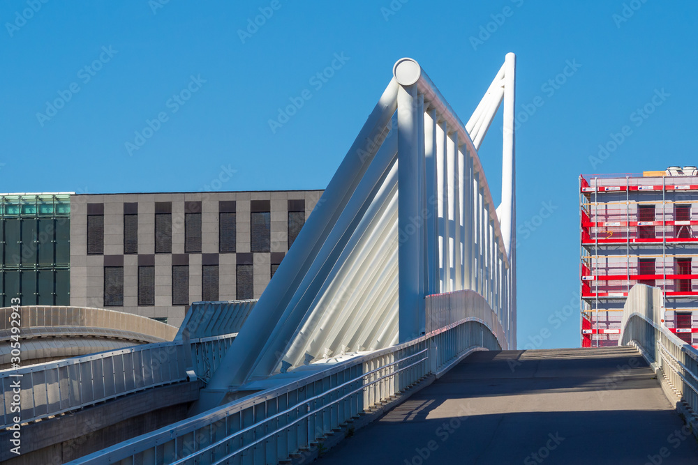 New modern Nordenga pedestrian and bicycle bridge in Oslo, Norway