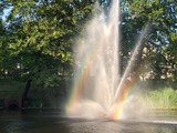 fountain in the park with rainbow