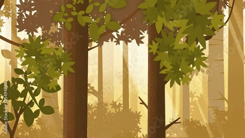 Summer Forest Close-up Daytime Panning Shot. Loop-ready animation. Hand drawn, painterly styled animated illustration.