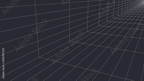 Vector perspective grid. Detailed lines on grey background.
