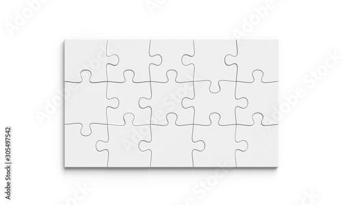 White puzzle mockup 3x5. 3d illustration
