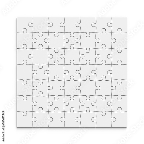 White puzzle template 7x7. 3d illustration isolated on white