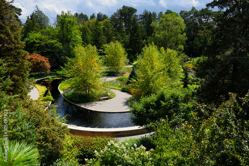 Overview of serpentine stream and surrounding trees in Rock Garden of Royal Botanical Gardens Burlington Ontario Canada photo