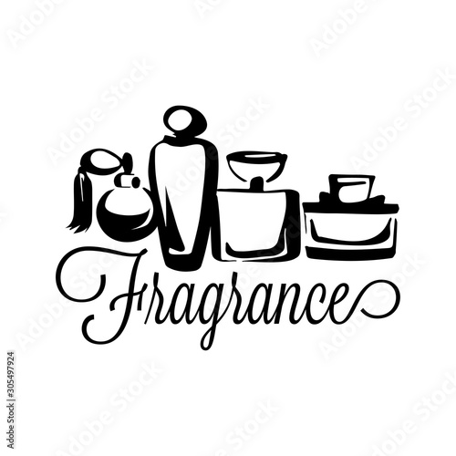 Perfume fragrance bottle sketch on white background