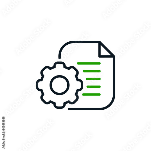 Manual document icon, big data processing technology concept, cogwheel and paper file isolated. Vector illustration