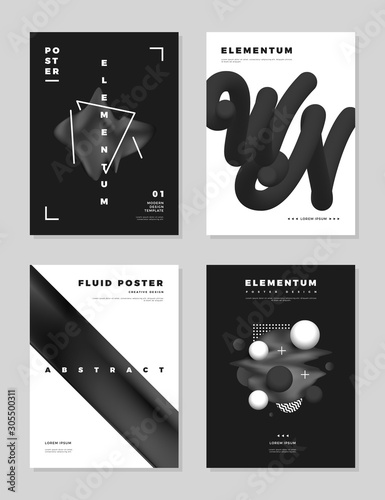 Modern abstract monochrome brochure covers or posters design templates set vector illustration