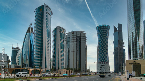 Skyscrapers in Financial District skyline in West Bay, Doha, Qatar photo
