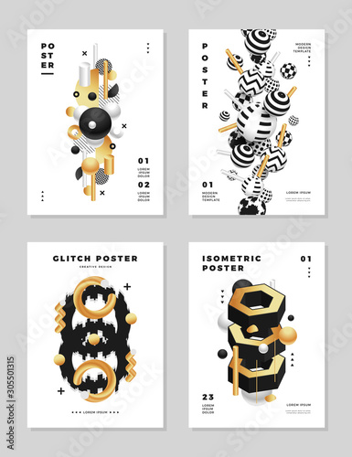 Modern abstract clean golden brochure covers or posters design templates set vector illustration