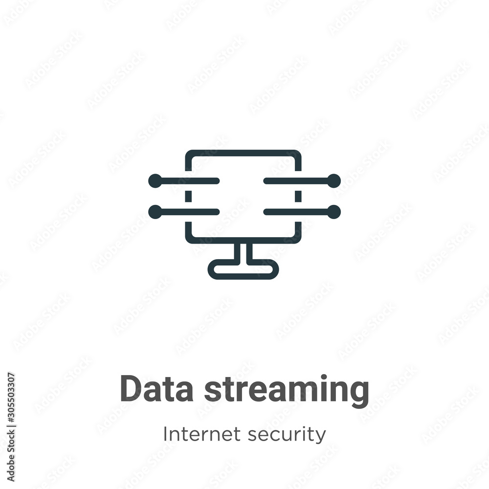 Data streaming outline vector icon. Thin line black data streaming icon