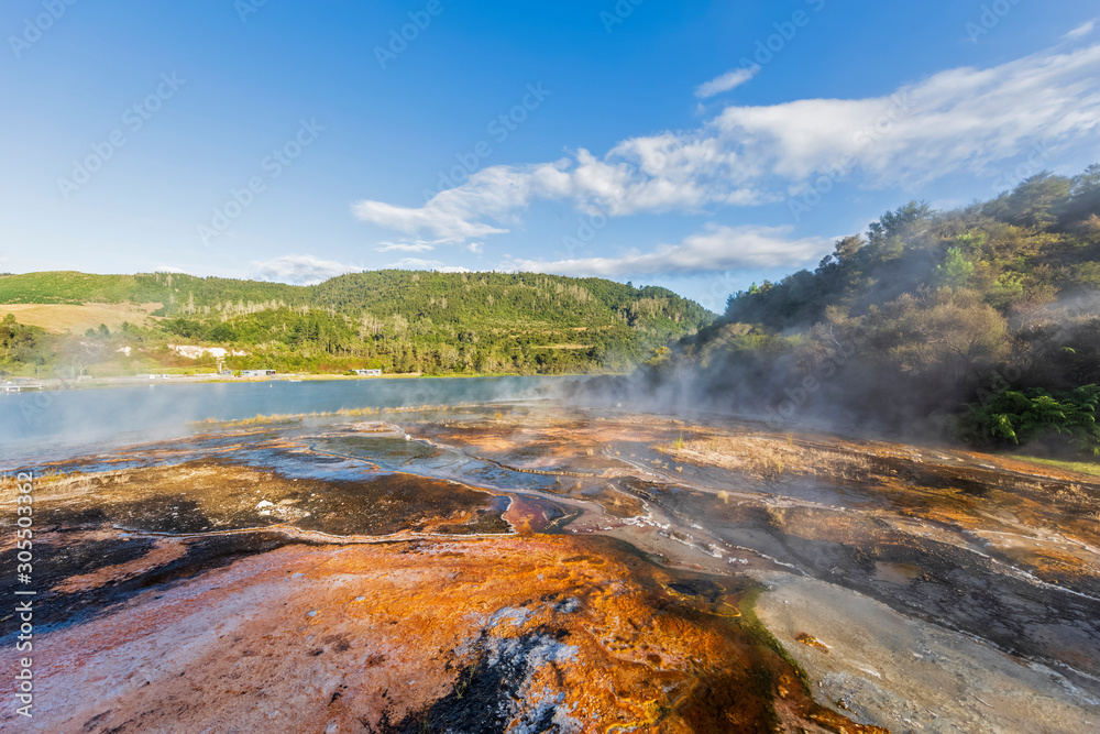 Emerald Terrace, Orakei Korako Geothermal Park, Taupo Volcanic Zone, North Island, New Zealand