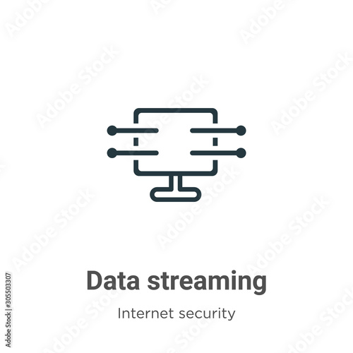 Data streaming outline vector icon. Thin line black data streaming icon, flat vector simple element illustration from editable networking concept isolated on white background
