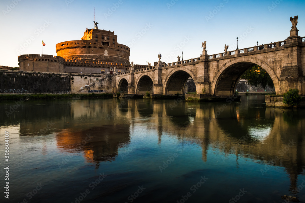 Rome, Lazio, Italy, Europe. View of the Ponte Sant'Angelo and Castel Sant'Angelo.