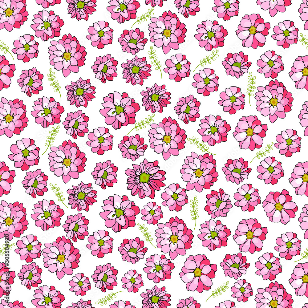 Seamless pattern with pink flowers. Endless texture for your design, greeting cards, announcements, posters. Seamless pattern with pink flowers. Endless texture for your design, greeting cards, announcements, posters.