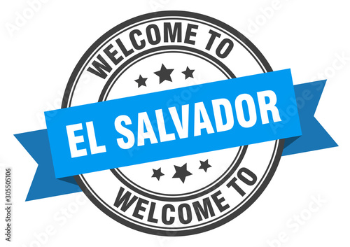 El Salvador stamp. welcome to El Salvador blue sign