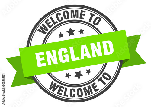 England stamp. welcome to England green sign