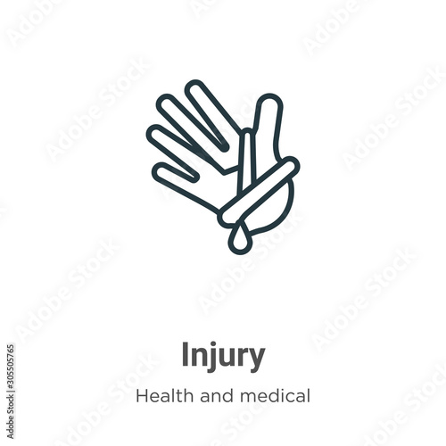 Injury outline vector icon. Thin line black injury icon, flat vector simple element illustration from editable health and medical concept isolated on white background