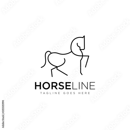 horeline logo, with elegance line art horse vector