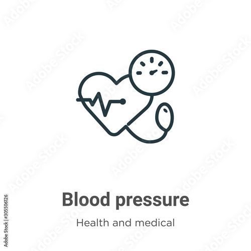 Blood pressure outline vector icon. Thin line black blood pressure icon, flat vector simple element illustration from editable health and medical concept isolated on white background