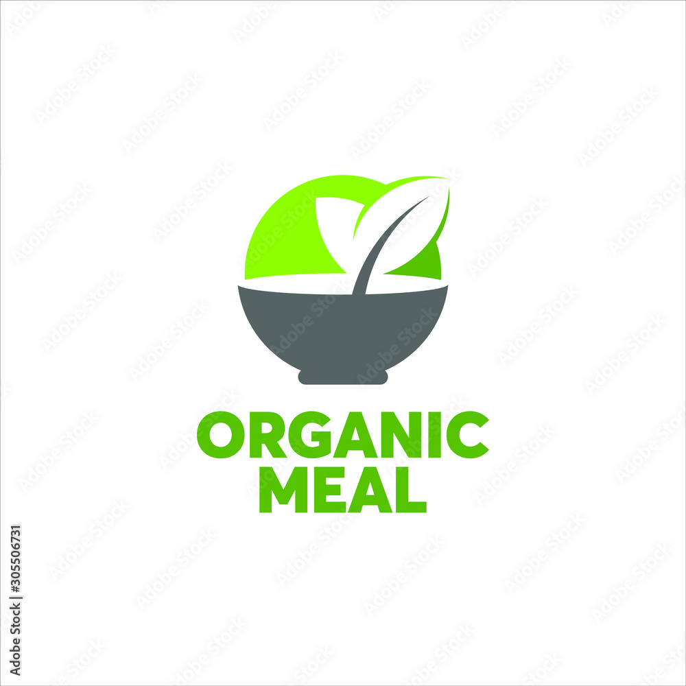 simple modern bowl with leaf vector for organic food logo design template simple modern bowl with leaf vector for organic food logo design template