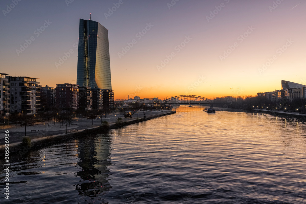 Frankfurt am Main, Bank Building, River Main, Sunrise, Germany
