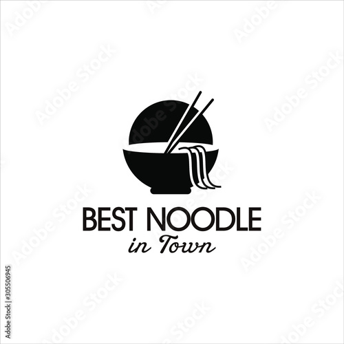 simple modern noodle logo dish in bowl vector for restaurant or cafe design template