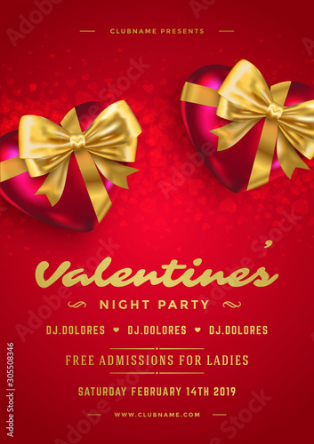 Valentines day party flyer or poster design template invitation or greeting card vector illustration