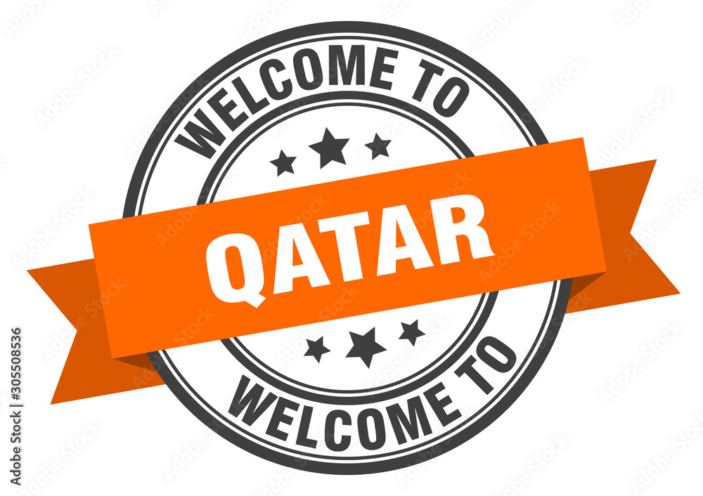 Obraz premium Qatar stamp. welcome to Qatar orange sign