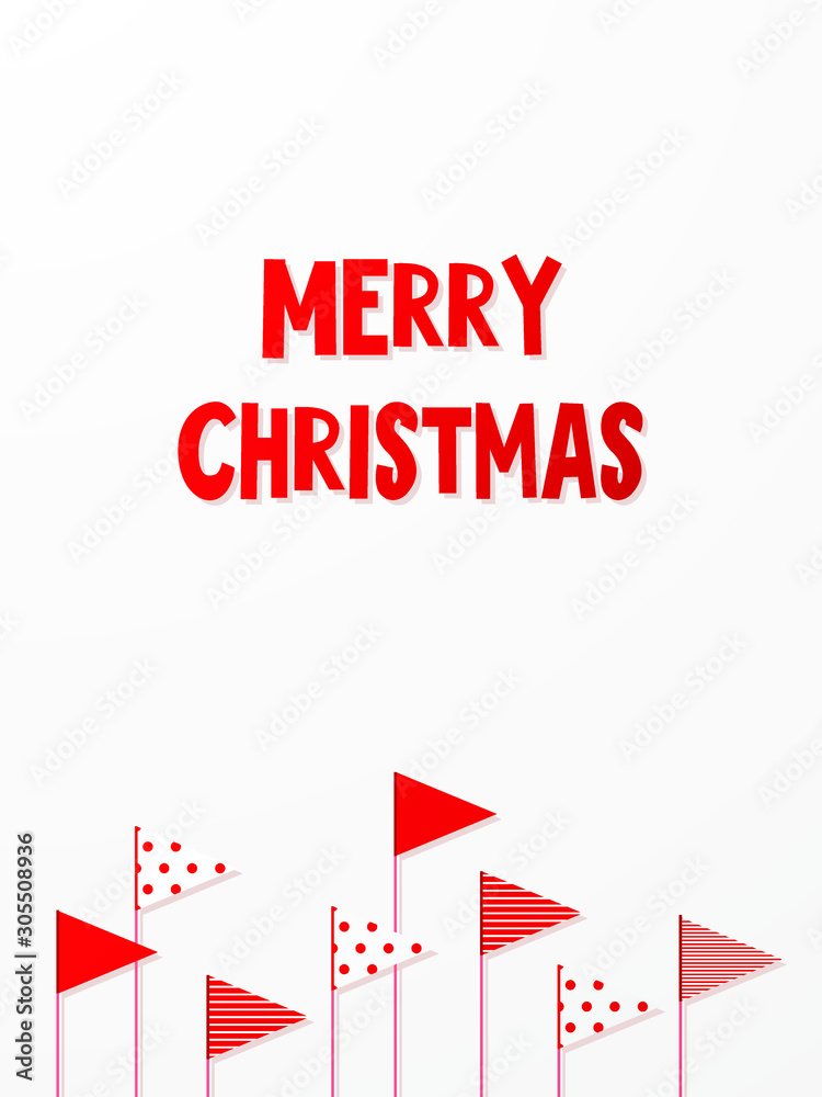 Merry Christmas Vector illustration Postcard template with bright red-white flags on white background with an inscription Merry Christmas Merry Christmas Vector illustration Postcard template with bright red-white flags on white background with an inscription Merry Christmas