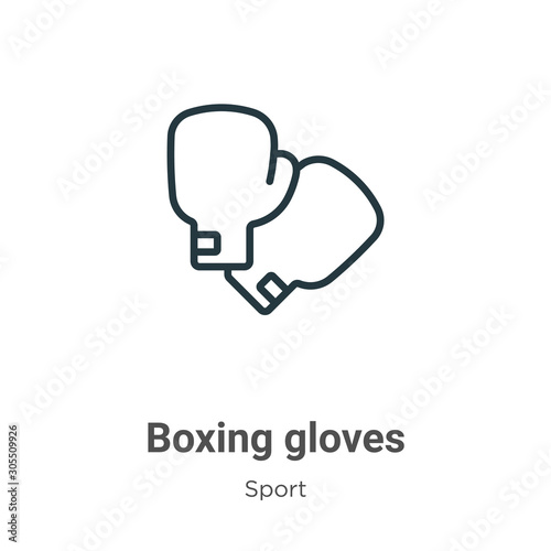 Boxing gloves outline vector icon. Thin line black boxing gloves icon, flat vector simple element illustration from editable sport concept isolated on white background