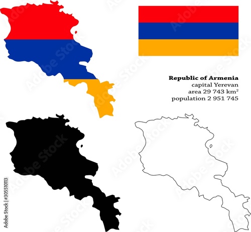 Armenia vector map  flag  borders  mask   capital  area and population infographic