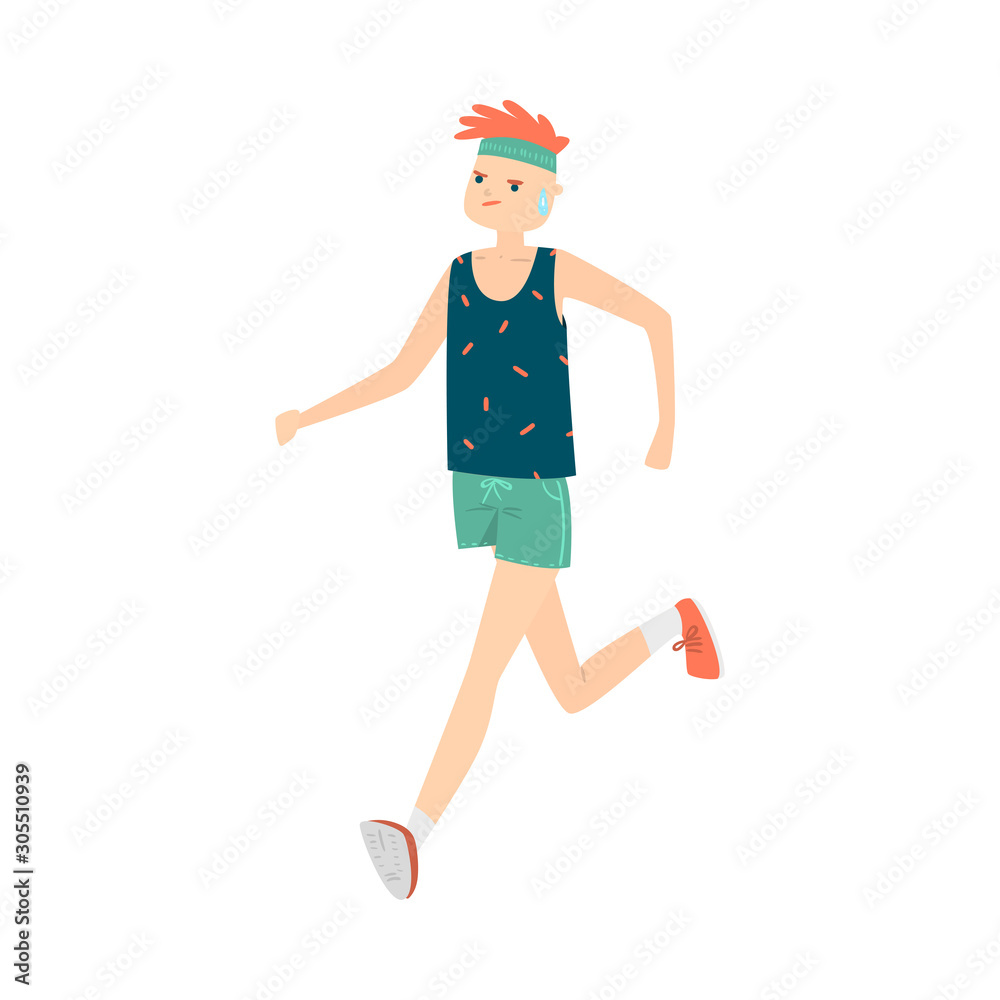 Boy in sportswear jogging and sweating vector illustration Boy in sportswear jogging and sweating vector illustration