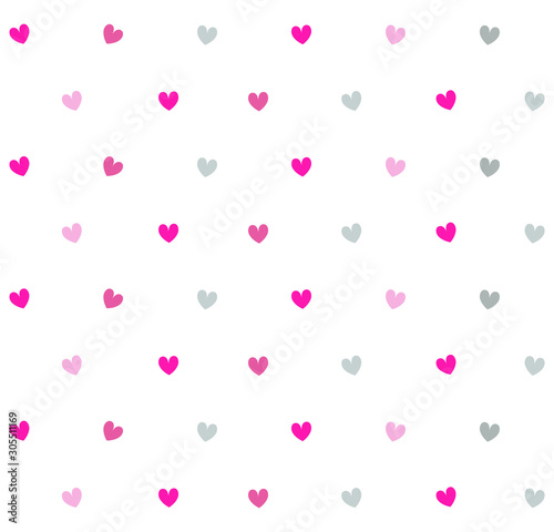 Vector seamless pattern. Simple repeating texture with chaotic hearts. Pink hearts.