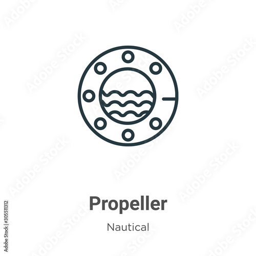 Propeller outline vector icon. Thin line black propeller icon, flat vector simple element illustration from editable nautical concept isolated on white background
