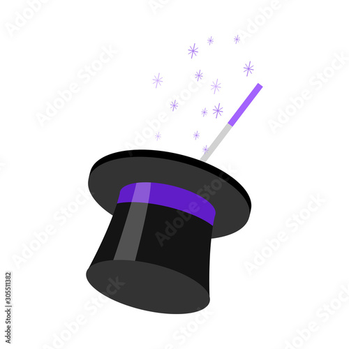 Magic hat with miracle sparkling snowflakes inside vector illustration