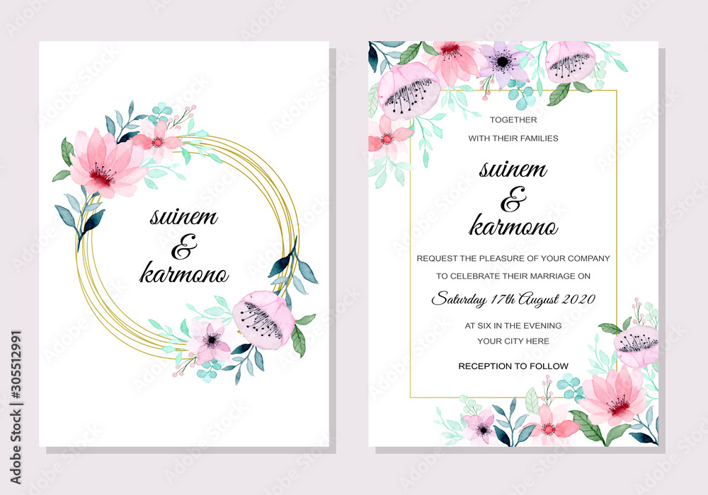 soft beautiful wedding invitation with watercolor floral