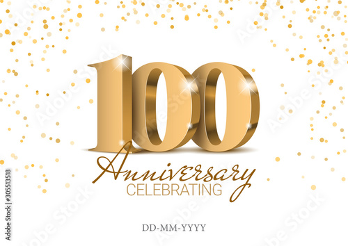 Anniversary 100. gold 3d numbers. 100th anniversary celebration poster template. Vector illustration