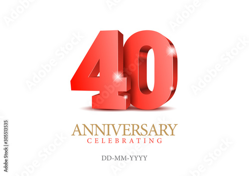 Anniversary 40. red 3d numbers. Poster template for Celebrating 40th anniversary event party. Vector illustration