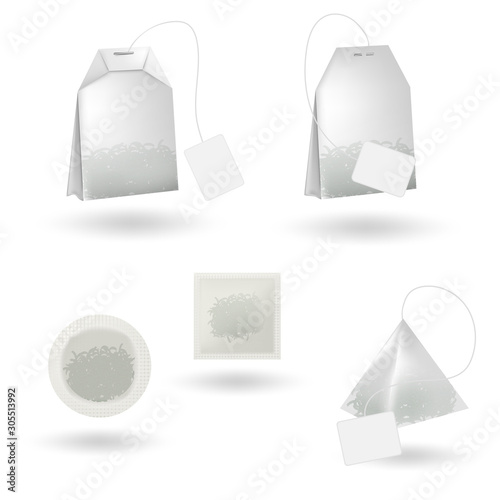 Realistic tea bag isolated. White tea bag mockup