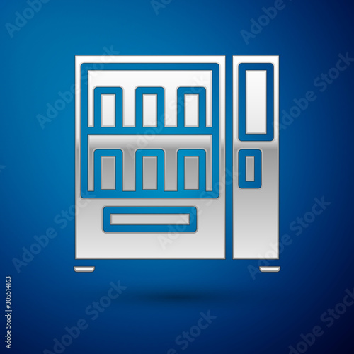 Silver Vending machine of food and beverage automatic selling icon isolated on blue background. Vector Illustration