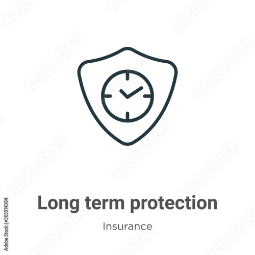 Long term protection outline vector icon. Thin line black long term protection icon, flat vector simple element illustration from editable insurance concept isolated on white background