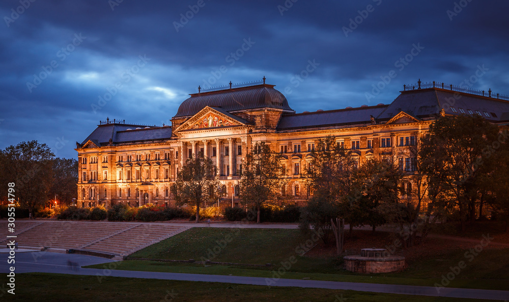 Obraz premium Evening View on Saxon State Ministry of Finance, during sunset. Dresden, Saxony, Germany,