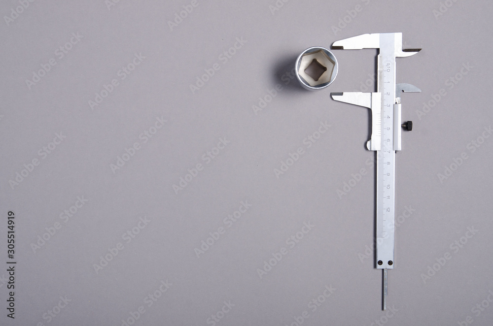 Vernier caliper of gray background with copy space for your text